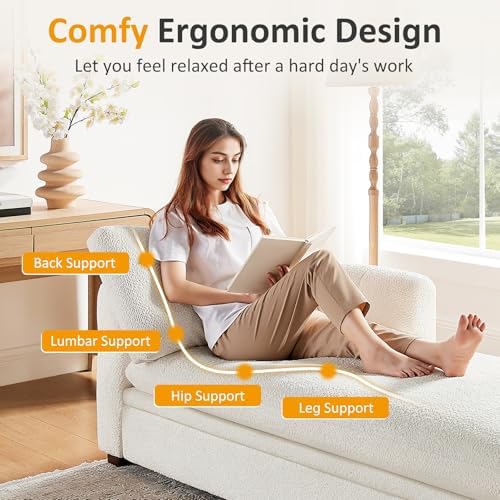VANOMi Oversized 70.47'' Chaise Lounge Chair with Storage, Boucle Whi...