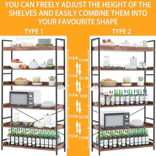 HCHQHS Bookshelf, Adjustable Industrial Bookcase, Vertical Tall Book Shelf, W...