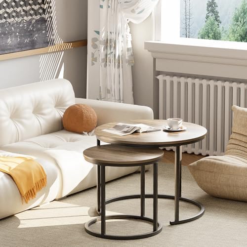 aboxoo Coffee Table Nesting Side Round Table Set of 2 End Table with Sturdy M...