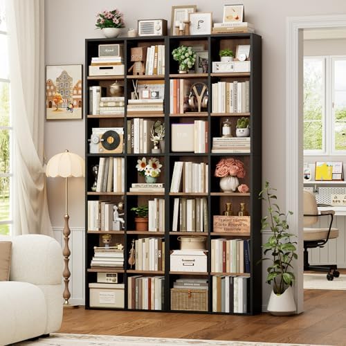 FOTOSOK Bookshelf Bookcase 7-Tier Narrow Bookshelf Tall CD Media Tower Rack