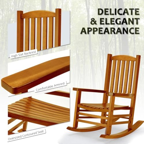 Hupmad Wooden Oversized Porch Rocker Chair with High Back and Armrest, All We...