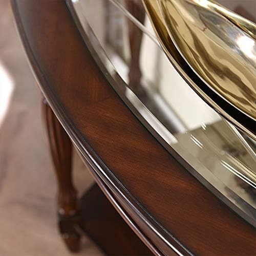 PADMA HOUSE 2-Tier Traditional Wood Semi-Circle Sofa Table with Glass Top | C...