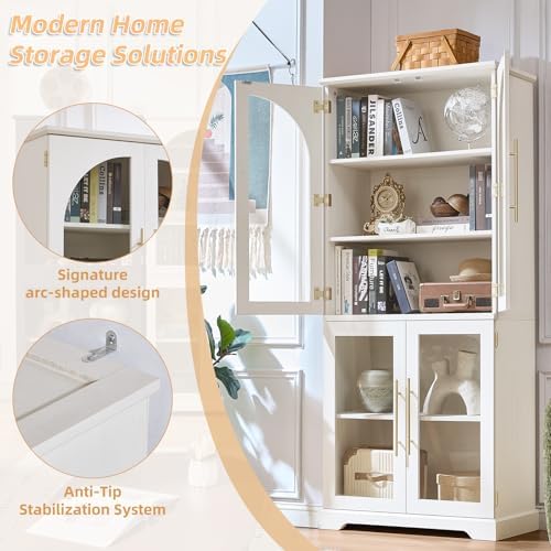 Joaxswe 68" Tall Bookcase with 4 Glass Doors, Farmhouse Bookshelf Set of 2