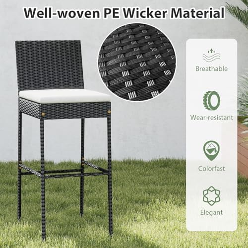 Tangkula Set of 4 Patio Wicker Barstools, Outdoor Bar Height Chair w/Soft Sea...