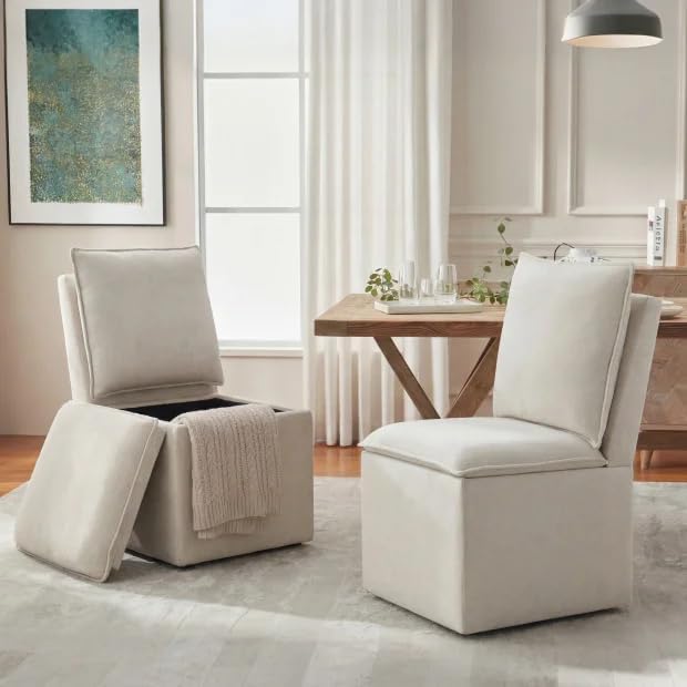 VKNOW Upholstered Dining Chairs Set of 2, Dining Room Chairs with Storage
