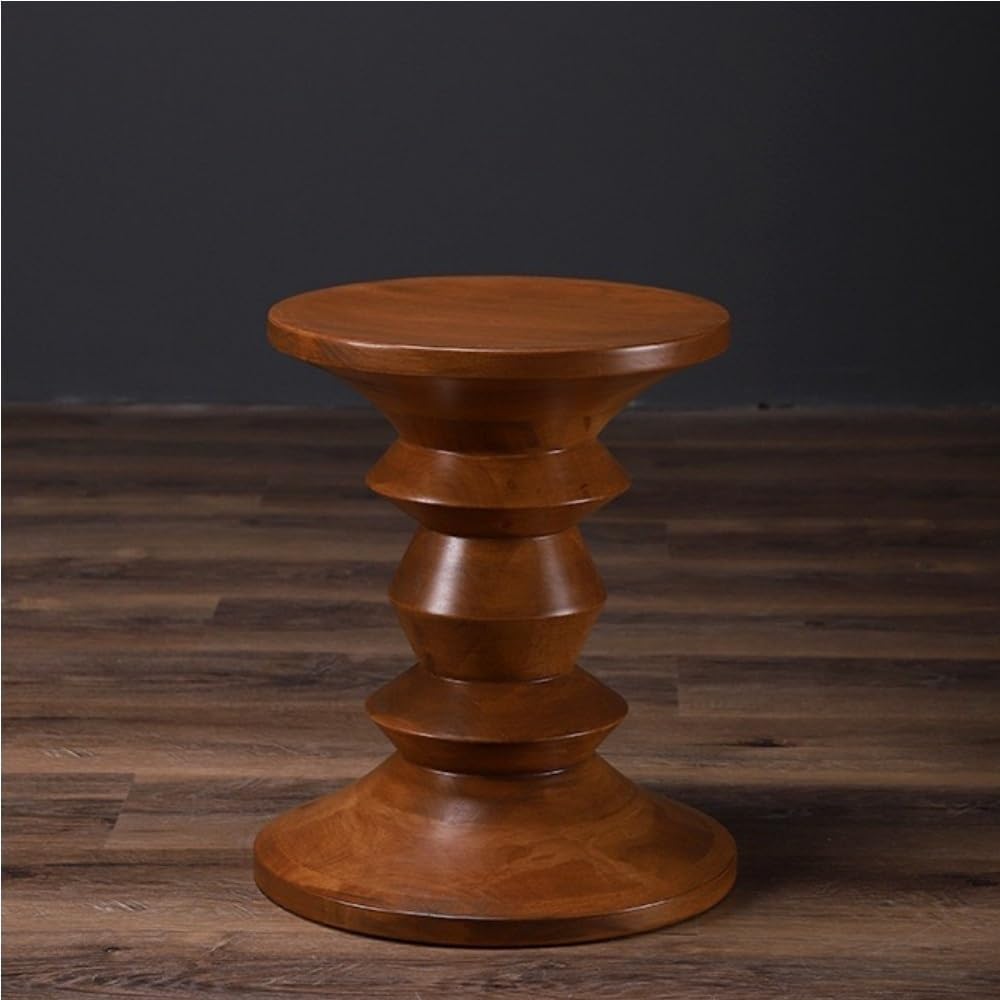 Round Geometric Side Table, Retro Wooden Coffee Table, Small End Table for Li...