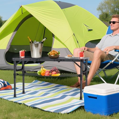 Anbte Folding Camping Table with Storage Net, 3ft Portable Table, 35" x ...