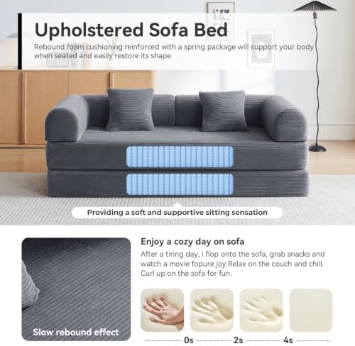79" Convertible Sofa Bed, Couch for Living Room (Dark Gray) | Corduroy L...