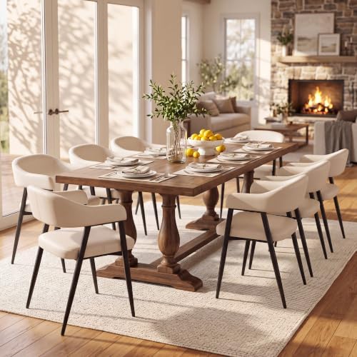 HNY Modern Dining Chairs with Arms Set of 6, Beige Faux Leather Armchairs