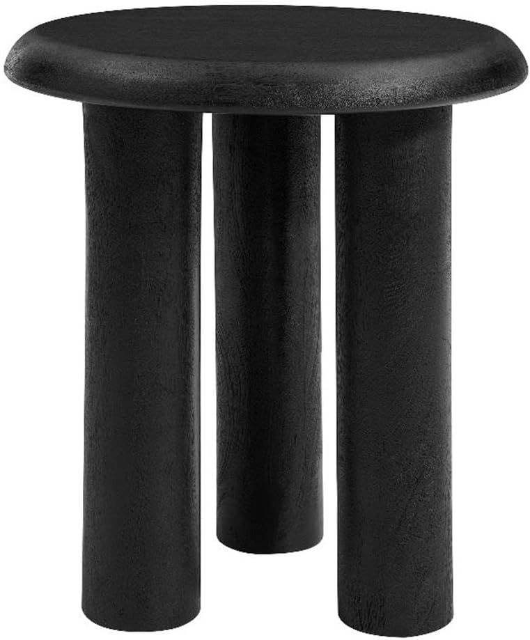 Modway Mavina Mango Wood Round Side Table in Black - Modern Wood Accent Table...