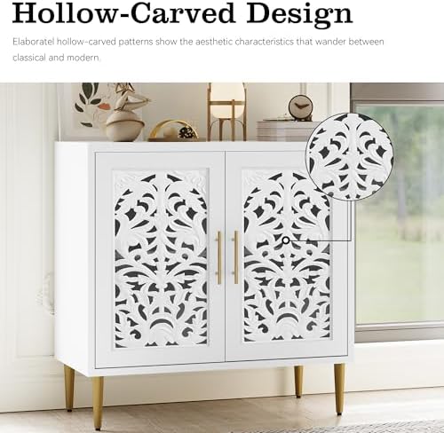 ARTPOWER Vintage Hollow Carving Accent Cabinet with 2 Doors for Living Room