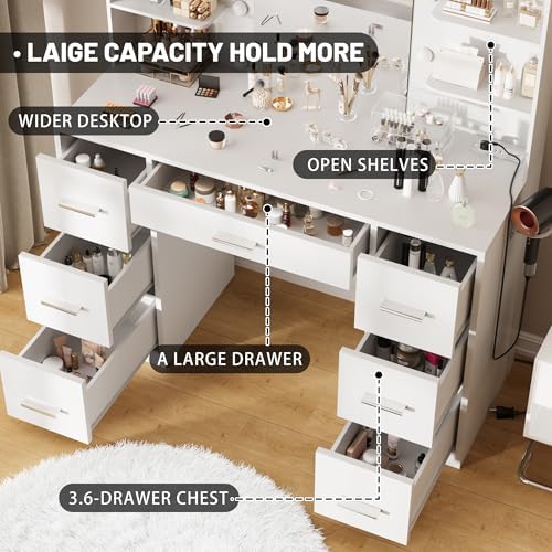 Furmax Vanity Desk with LED Mirror,Power Outlet,7 Drawers Makeup Table | LED ...