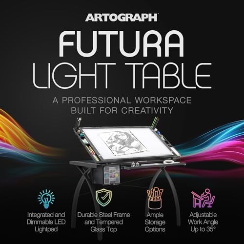 Artograph Futura Light Tracing Table with Storage Drawers, Charcoal Black