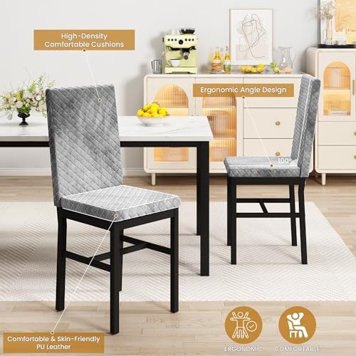 DKLGG Dining Table Set for 4, Faux Marble Kitchen Table with Velvet Upholster...