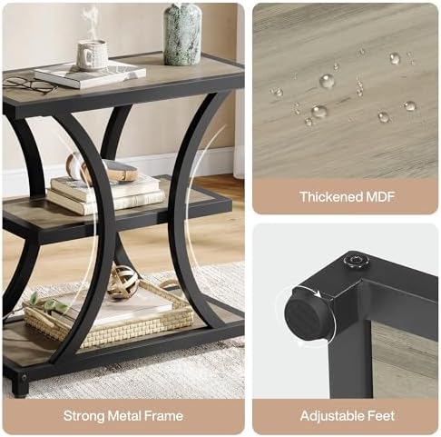 Tribesigns End Table with Storage, 3-Tier Side Table with Geometric Metal Des...