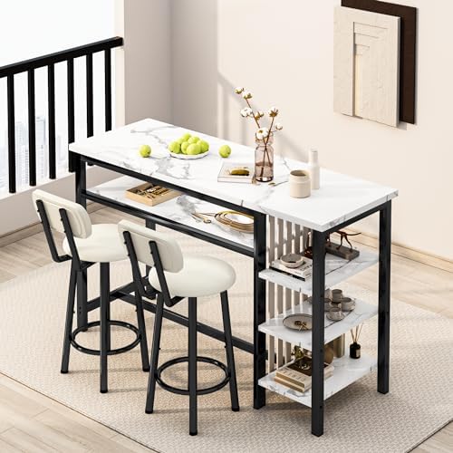 Lamerge Furniture Kitchen Bar Height Table and Chairs for 2, 5-Tier Compact D...
