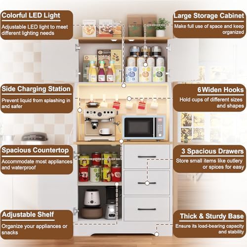 DreamDashio Pantry Cabinet with Adjustable Shelves and 3 Drawers, Tall Kitche...