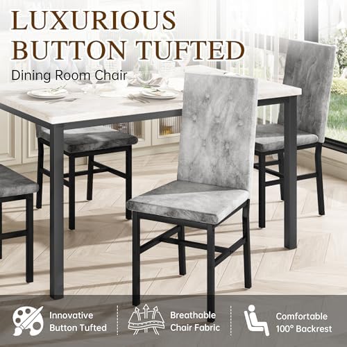 Hooseng Dining Table Set for 4, Faux Marble Small Kitchen Table Chairs Set of...