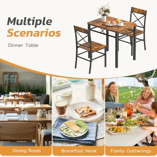 Zevemomo 3-Piece Dining Table Set, Dining Table for 2, Brown