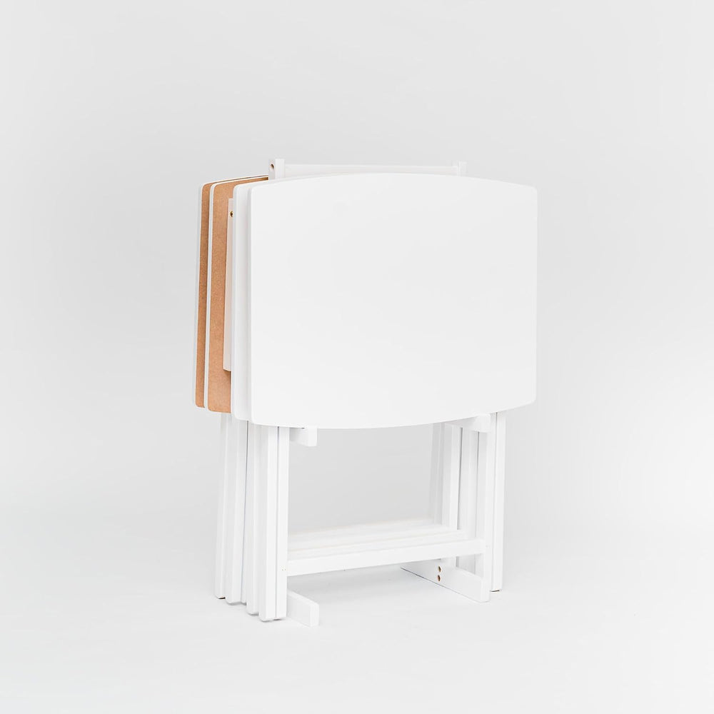 PJ Wood - 5 Pack XL TV Tray Tables - White Wood Set | Large Size, Rectangular...