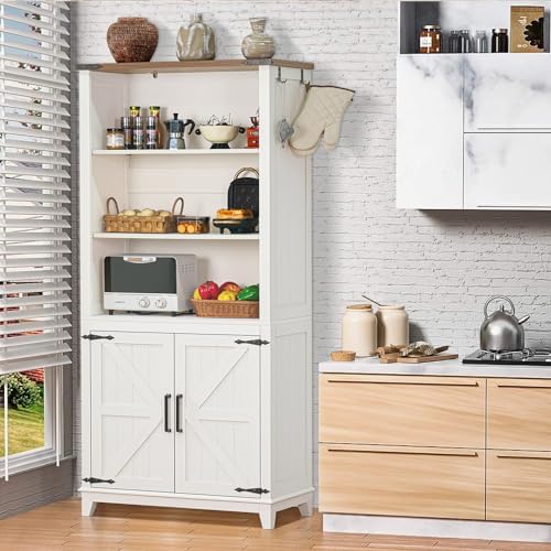 Joaxswe 5 Tier Bookshelf 70in Tall Bookcase with Barn Doors and Storage Cabin...