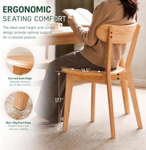 YESWOOD Oak Dining Chairs, 100% Solid Wood Kitchen Chairs with Curved Backres...