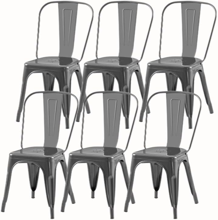 Metal Kitchen Chairs Set of 6 Deepspace Grey Color
