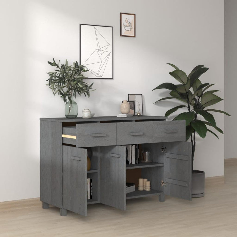 Sideboard Buffet Cabinet, Dark Grey Solid Pine Wood Credenza with 3 Drawers a...