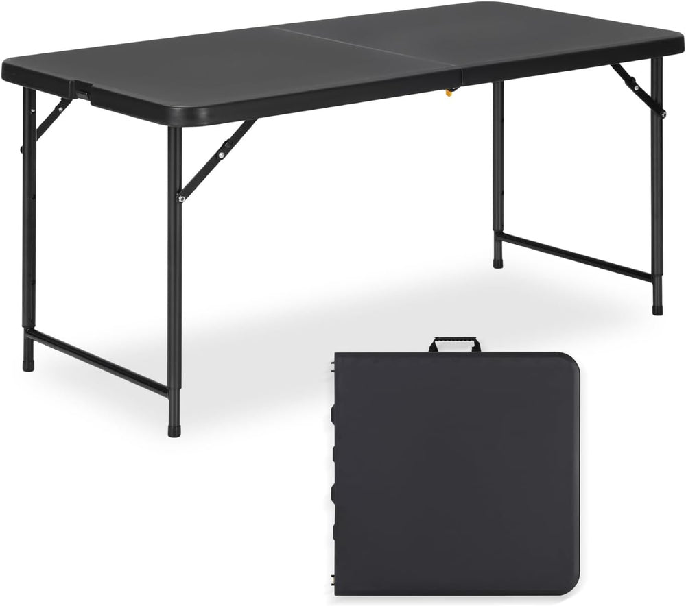 4ft Folding Table with Adjustable Height, 3-Level Foldable Table with HDPE To...