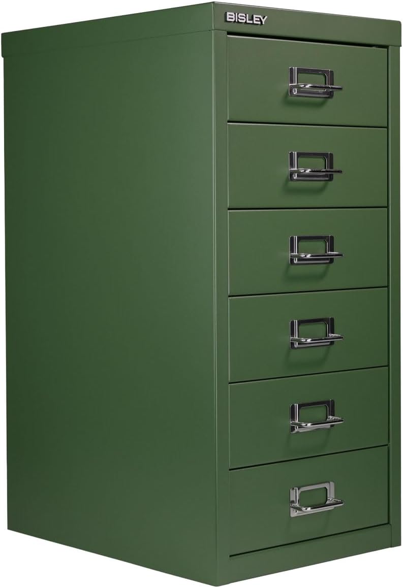 Bisley 6-Drawer Steel MultiDrawer Cabinet - Olive Green | Chrome Pull Handles...