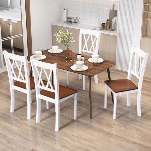 GIANTEX Dining Room Chairs Set of 2 White, Wooden Farmhouse Kitchen Chairs