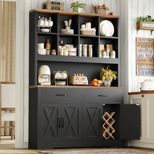 TEENFON Storage Cabinet with Doors and Drawers, Pantry Cabinets, 5 Tier Floor...