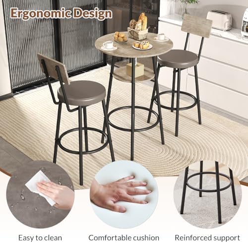 Zevemomo 3 Pieces Bar Table and Chairs Set Pub Table and Chairs for 2-Grey