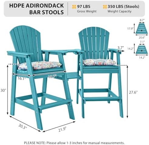 Sundale Outdoor Tall Adirondack Chairs Set of 2 with Table, Patio HDPE Bar