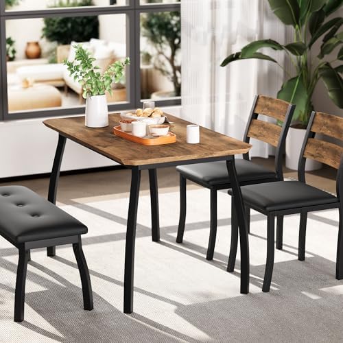 IDEALHOUSE 43'' Dining Table Set for 4, Wooden Kitchen Table with Uph...