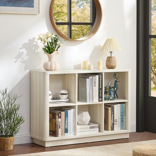 Joaxswe 6 Cube Bookcase, 40" Wide Horizontal 2-Tier Book Shelf w/Curved ...