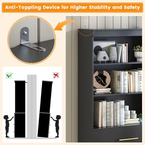 Winkalon 71" Tall Black Bookshelf with Drawers, Bookcase and Bookshelf w...
