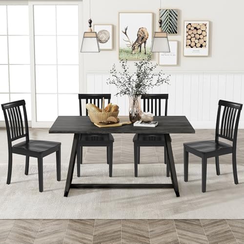COLAMY Wooden Dining Room Chairs Set of 4, Spindle High Back Windsor Kitchen ...