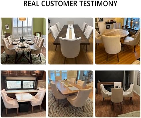 mikibama Linen Dining Chairs Set of 2 Channel Tufted Kitchen Dinner Chair Com...