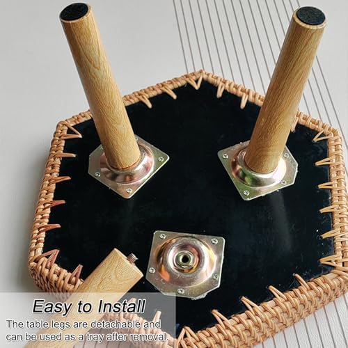 Hand Woven Rattan Serving Tray Table with Wooden Legs, Stylish Low Table for ...