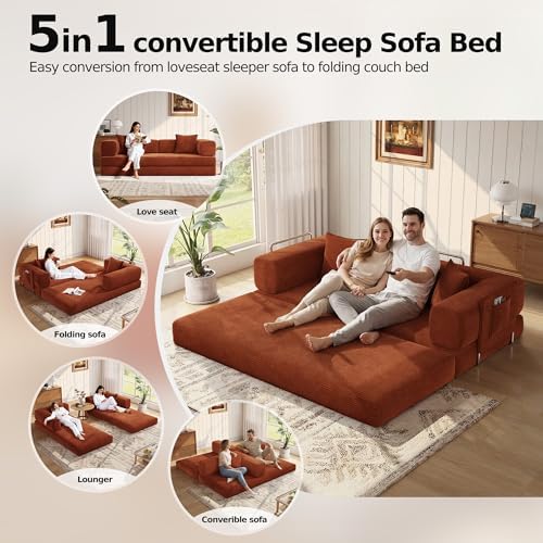 MoonSpeak 78.8'' Futon Sofa Bed, Couches for Living Room | Corduroy C...
