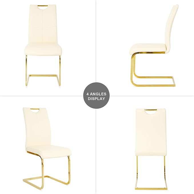 Goujxcy Dining Chairs Set of 2, Modern High Back Kitchen Chairs with Metal Le...