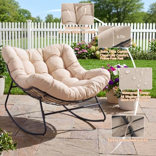 Papasan Rocking Chair, Oversized Outdoor Egg Chair with Thick Cushion | 450 l...