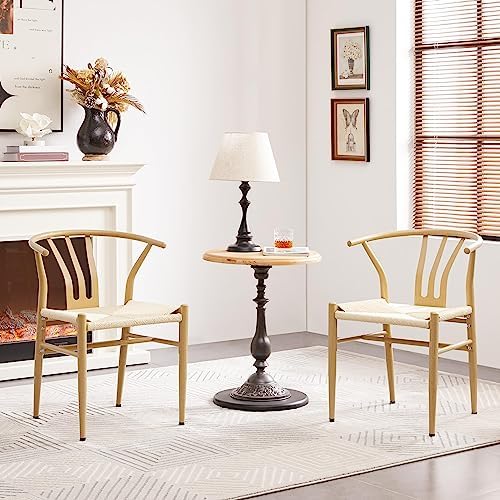 Yaheetech Dining Chairs Set of 4 Mid Century Modern Woven Chairs Wood Color