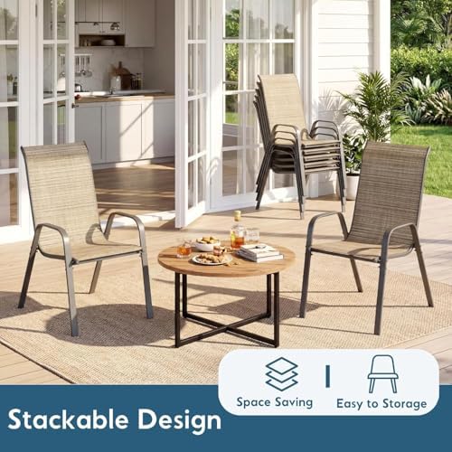 Arlopu 5 Pieces Outdoor Patio Dining Set, Glass Table and Textilene Chair