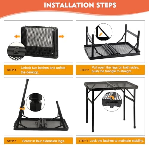 GREGIN Folding Camping Grill Table, Outdoor Metal Table. Foldable, Portable |...