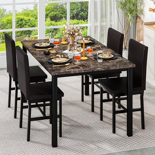 DKLGG Dining Table Set for 4, Modern Kitchen & Dining Room Sets Faux Marb...