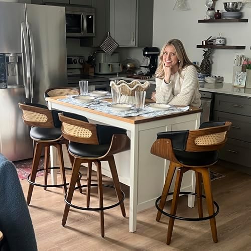 Rattan Swivel Counter Stools, Mid Century Modern Counter Stools with Back | N...