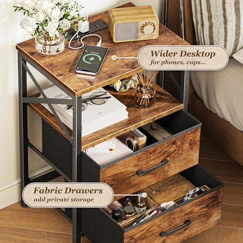 Huuger Nightstand Set of 2 with Charging Station, USB-C Port, End Tables
