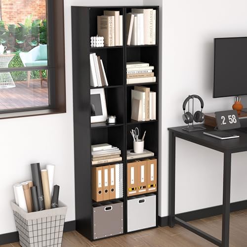 6 Cube Storage Organizer, Narrow Open Shelf Bookcase, Freestanding 6 Cube Sto...